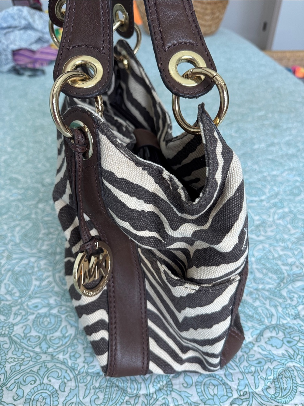 Vintage RARE Michael Kors Brown Zebra Tiger Print Ludlow Bag Purse hobo tote Y2K - Picture 8 of 17